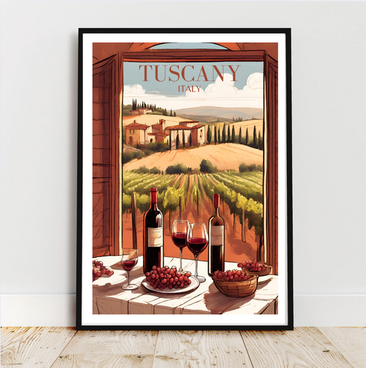 A glass of Red WIne in Tuscany Digital Wall Art Print