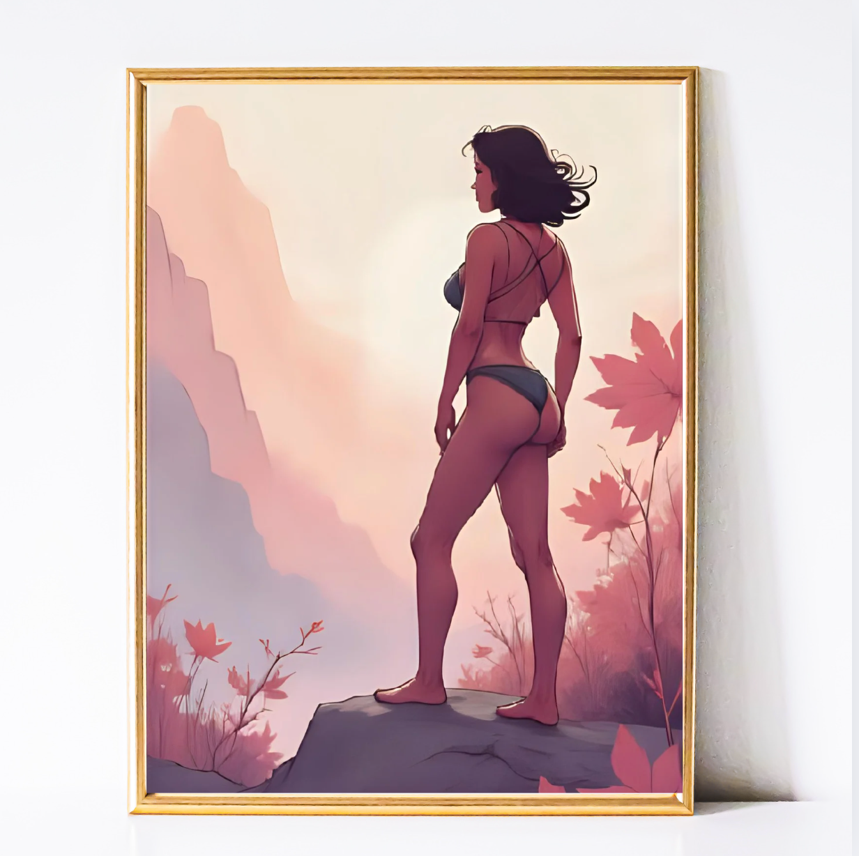 Mountain Glow – Woman in Bikini Digital Wall Art Print | Adventure Dorm & Bedroom Decor