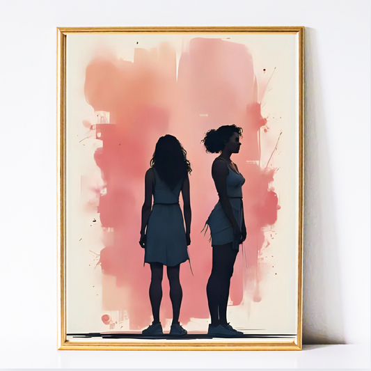 Sisters in Shadow – Two Women Silhouette Digital Wall Art Print | Modern Dorm & Apartment Decor