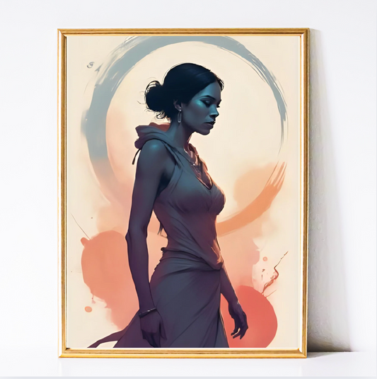 Ethereal Glow – Woman in Flowing Dress Digital Wall Art Print | Modern Dorm & Elegant Bedroom Decor